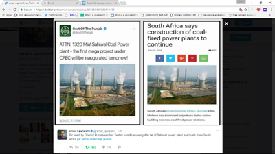 Journalist claims image purported to be Sahiwal Coal Power Plant actually a unit in S. Africa